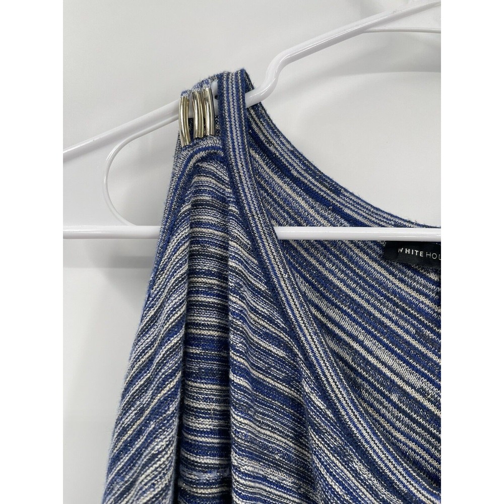 White‎ House Black Market Cold Shoulder Striped V Neck Sweater Top Womens XS - Picture 2 of 8